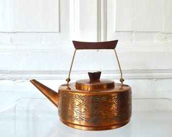 Kupfer Tee Kanne  Teak  60er  true   Vintage