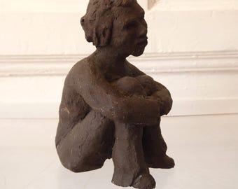 Art sculpture clay human signed vintage
