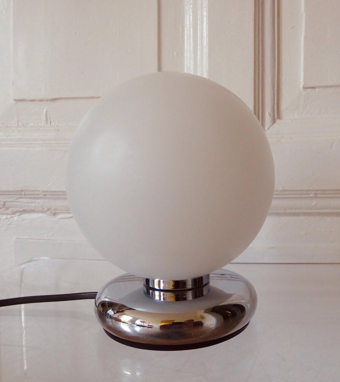 Bonalux  Kugel Lampe  Tisch Leuchte weiß  70er  Jahre  Space Age  true Vintage  Objekt, Foto 2 von 5