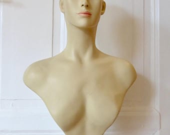 Large shop window bust, head, torso, mannequin figure, female doll, sculpture object, 1950s vintage
