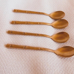4 Nickel Bronze Mocha Coffee Espresso Spoons Bamboo Gold Vintage