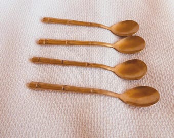 4 Cucharas de Café Espresso Moca de Bronce Níquel con Bambú Dorado Vintage