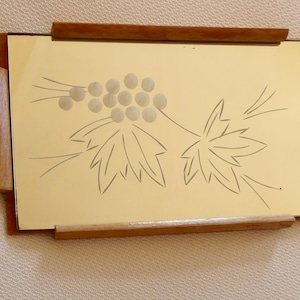 Small mirror tray 50s 60s VEB Görlitz DDR glass wood true vintage