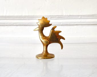 Small brass bronze figurine of a rooster, probably by Walter Bosse, mid-century vintage