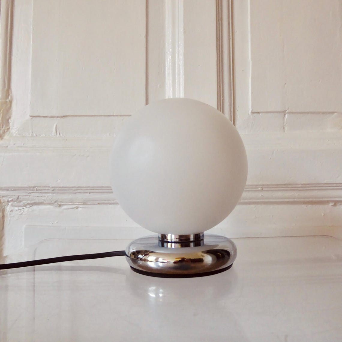 Bonalux  Kugel Lampe  Tisch Leuchte weiß  70er  Jahre  Space Age  true Vintage  Objekt, Foto 3 von 5