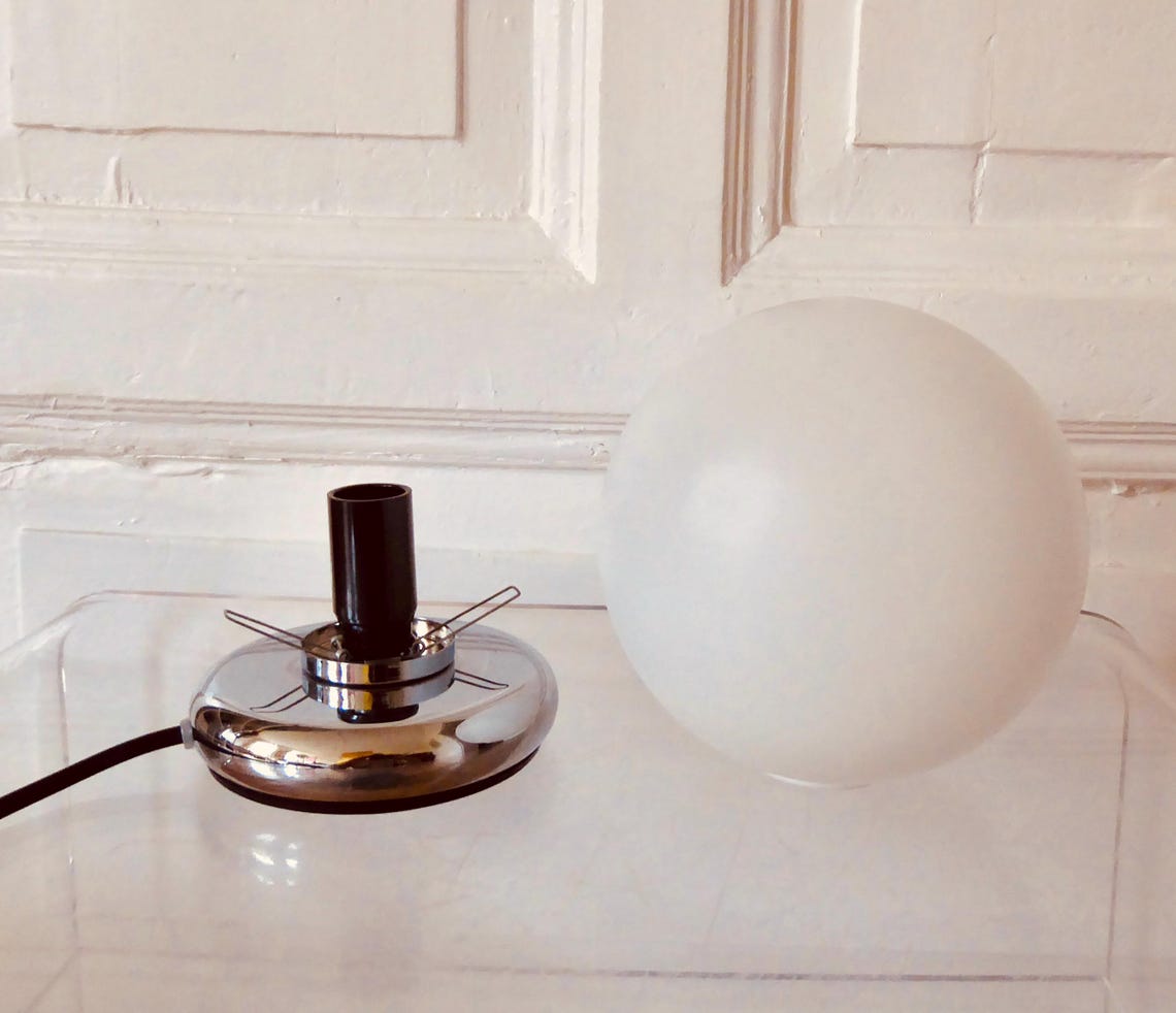 Bonalux  Kugel Lampe  Tisch Leuchte weiß  70er  Jahre  Space Age  true Vintage  Objekt, Foto 4 von 5