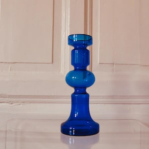 Large Ingrid Glass Candlestick Cobalt Blue 60s 70s Vintage