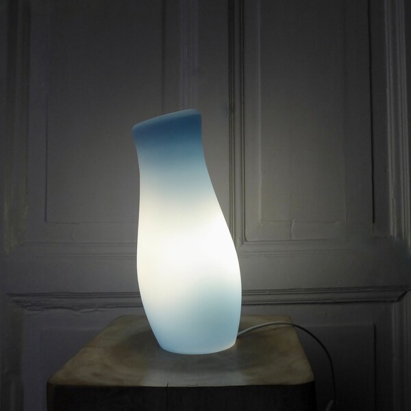 Table lamp light Ikea Mylonit handmade glass blue vintage object