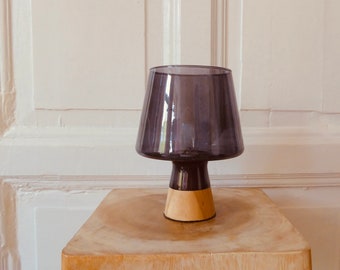 Tisch Lampe Leuchte Glas Holz Violett  Vintage