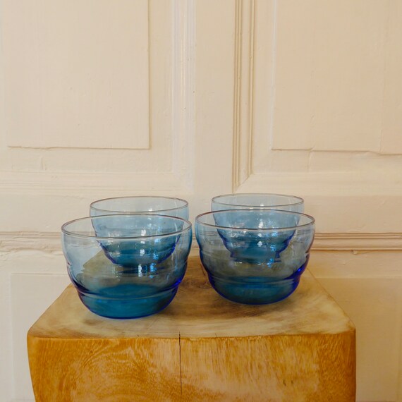 7 B Ikea Skoja Glass Dessert Bowls Set Blue Vintage Etsy
