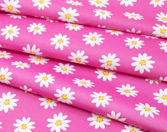 LightWeight Rip-Stop WaterProof Coated Polyester Fabric l Pink Daisy l 2.4oz l Raincoat Fabric