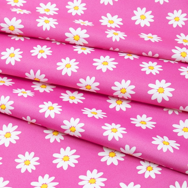 LightWeight Rip-Stop WaterProof Coated Polyester Fabric l Pink Daisy l 2.4oz l Raincoat Fabric