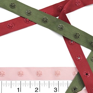 Plastic Snap Button Tape Polyester Ribbon Hook & Dance Costume Snaps / Pink, Red, Black, Blue, Yellow / Sold by Yard