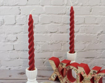 Twisted Taper Beeswax Candles, Set of 2 Handcrafted 7 Inches Long Burgundy Red Beeswax Twisted Taper Decorative Candles