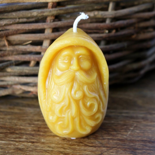 Santa Claus Beeswax Christmas Candle for Your Holiday Hygge Table or Mantle, Primitive Father Time Old World Santa Saint Nickolas Candle