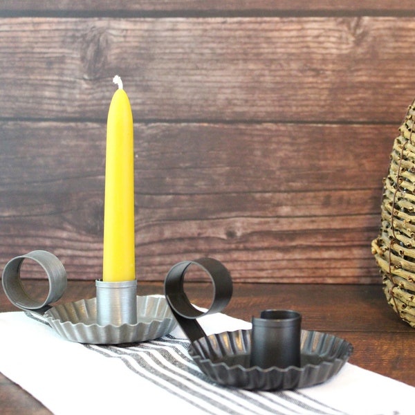 Chamberstick Candle Holder for Primitive Rustic Early American Home Decor, Standard Candlestick Metal Tinware Colonial Holder, Tin or Black