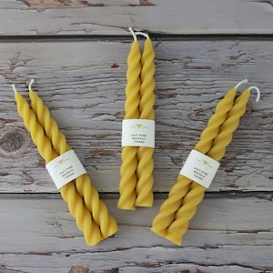 Twisted Taper Beeswax Candles, Set of 2 Handcrafted 7 Inches Long Natural Golden Yellow Beeswax Twisted Taper Decorative Candles image 1