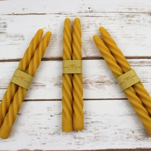 Beeswax Twisted Taper Candles, Two Slender Handcrafted 7.5 Long Natural Beeswax Candles, Handmade Pure Beeswax Natural Candle