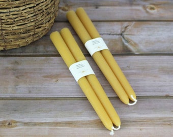 Tall Beeswax Taper Candles, Two Handcrafted 10" Long Natural Beeswax Candles, Handmade Hygge Tall Slender Taper Candles, Natural Lighting