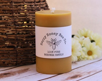 5" Pillar Beeswax Candle, Handmade Hand Poured Pure Natural Scented Center Piece Cylinder Pillar Beeswax Candle, Christmas Candle