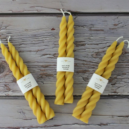 Beeswax Twisted Taper Candles Two Slender Handcrafted 7.5 - Etsy