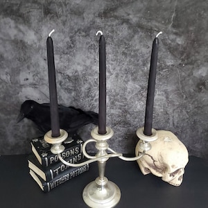 Black Taper Beeswax Candles, Set of 2 Handcrafted 9.5 Inches Tall Black Protection Spell Beeswax Tapers, Spooky Halloween Decorative Candles