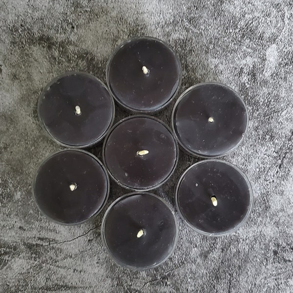 Black Tealight Beeswax Candles, Handcrafted Handmade Natural Beeswax Tea Light Candles Set of 6 or 8 Options Refill and in Clear Cups