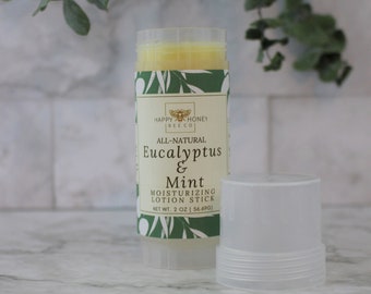 Eucalyptus & Mint Lotion Stick, Beeswax and Essential Oil Chemical and Sulfate Free Clean Ingredients Natural Hand Body Butter Lotion