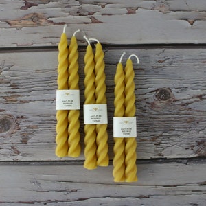 Twisted Taper Beeswax Candles, Set of 2 Handcrafted 7 Inches Long Natural Golden Yellow Beeswax Twisted Taper Decorative Candles image 2