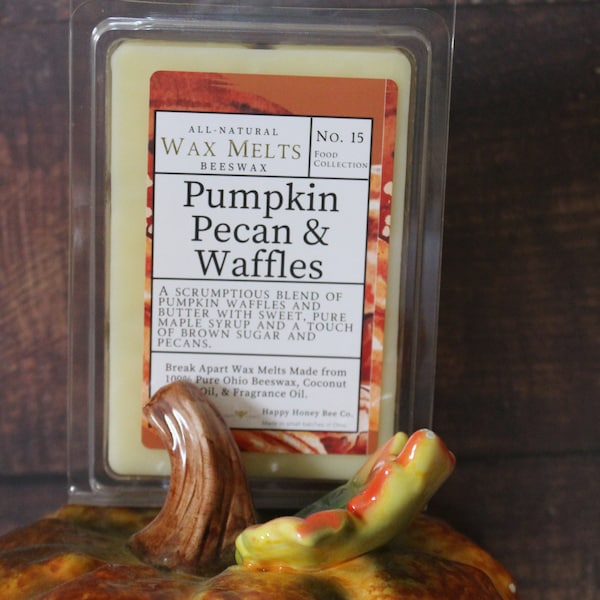 Pumpkin Pecan Waffles 6 oz Beeswax Wax Melts, Food Scented Tart Melts, All Natural Scented Wax Tarts for Wax Warmer, Wickless Candle