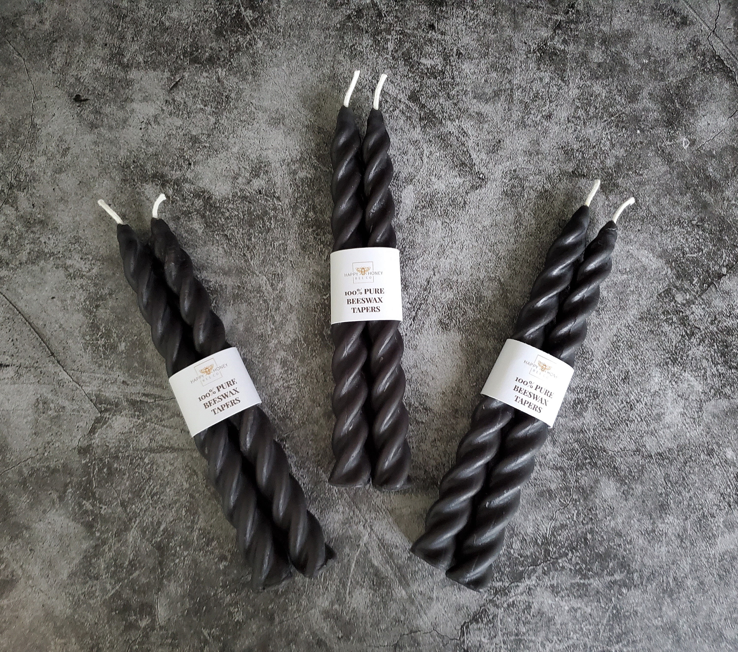 Black Twisted Taper Beeswax Candles Set of 2 Handcrafted 7 Etsy