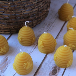 Beehive Bee Skep Beeswax Candles, Handcrafted Handmade Beehive and Honeybee Votive Candle, Natural Beeswax Housewarming Gift image 2