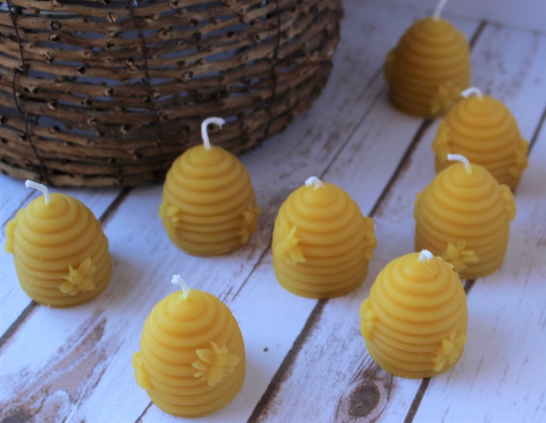 Beehive Bee Skep Beeswax Candles, Handcrafted Handmade Beehive and Honeybee Votive Candle, Natural Beeswax Housewarming Gift image 2