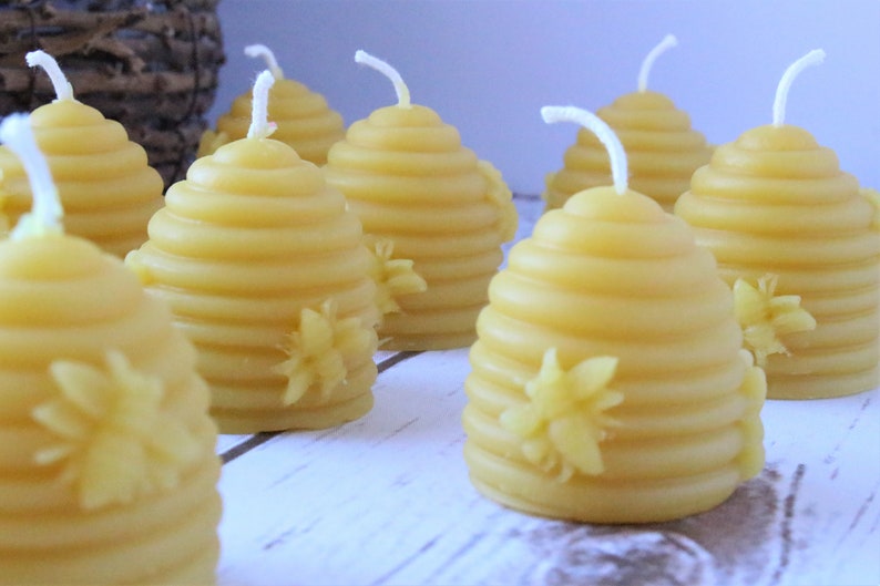 Beehive Bee Skep Beeswax Candles, Handcrafted Handmade Beehive and Honeybee Votive Candle, Natural Beeswax Housewarming Gift image 3