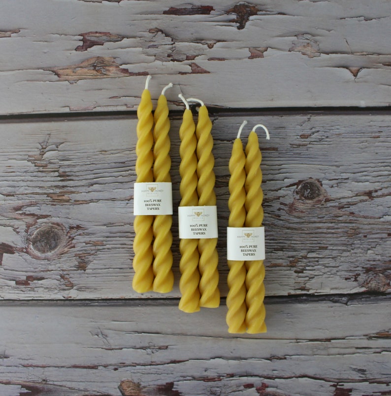 Twisted Taper Beeswax Candles, Set of 2 Handcrafted 7 Inches Long Natural Golden Yellow Beeswax Twisted Taper Decorative Candles image 2