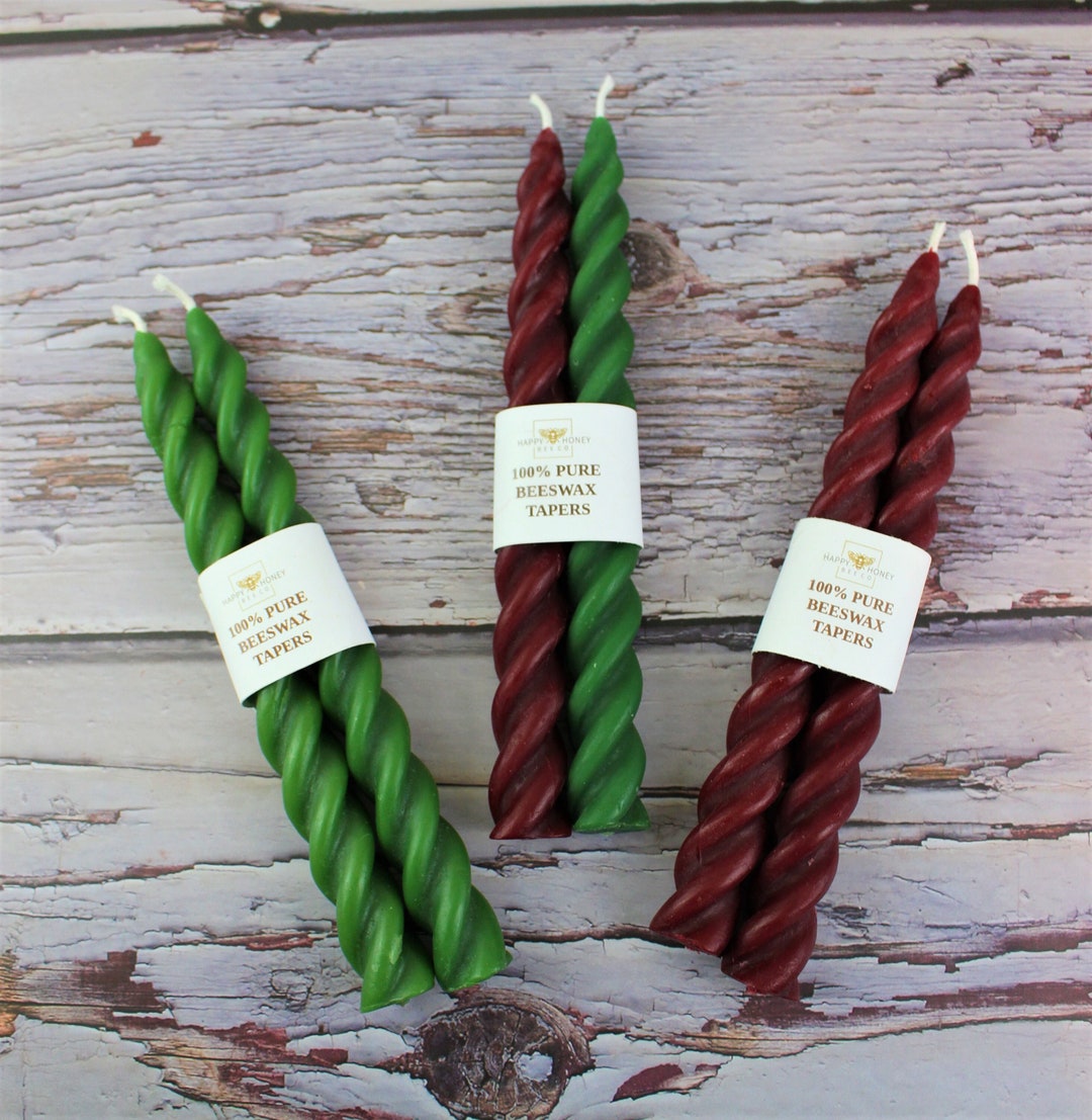 Twisted Taper Beeswax Candles, Set of 2 Handcrafted 7 Inches Long