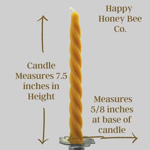 Beeswax Twisted Taper Candles, Two Slender Handcrafted 7.5 Long Natural Beeswax Candles, Handmade Pure Beeswax Natural Candle image 4