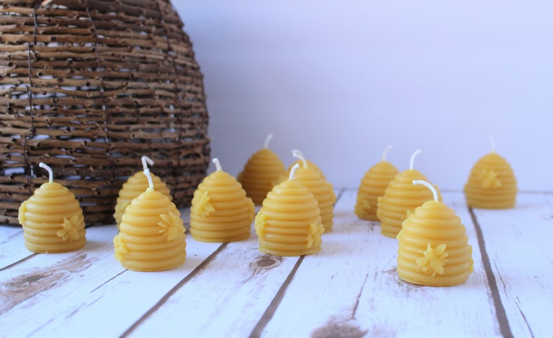 Beehive Bee Skep Beeswax Candles, Handcrafted Handmade Beehive and Honeybee Votive Candle, Natural Beeswax Housewarming Gift image 6