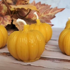 Pumpkin Beeswax Small Votive Candles, Handcrafted Handmade Natural Beeswax Set of 4 6 8 Autumn Fall Thanksgiving Centerpiece Candles image 5