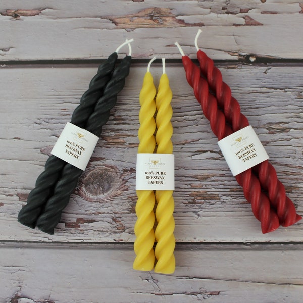 Twisted Taper Beeswax Candles, Set of 2 Handcrafted 7 Inches Long Ohio Beeswax Twisted Swirl Taper Decorative Candle Lighting