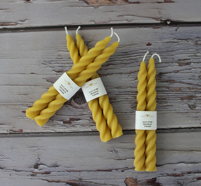 Twisted Taper Beeswax Candles, Set of 2 Handcrafted 7 Inches Long Natural Golden Yellow Beeswax Twisted Taper Decorative Candles image 6