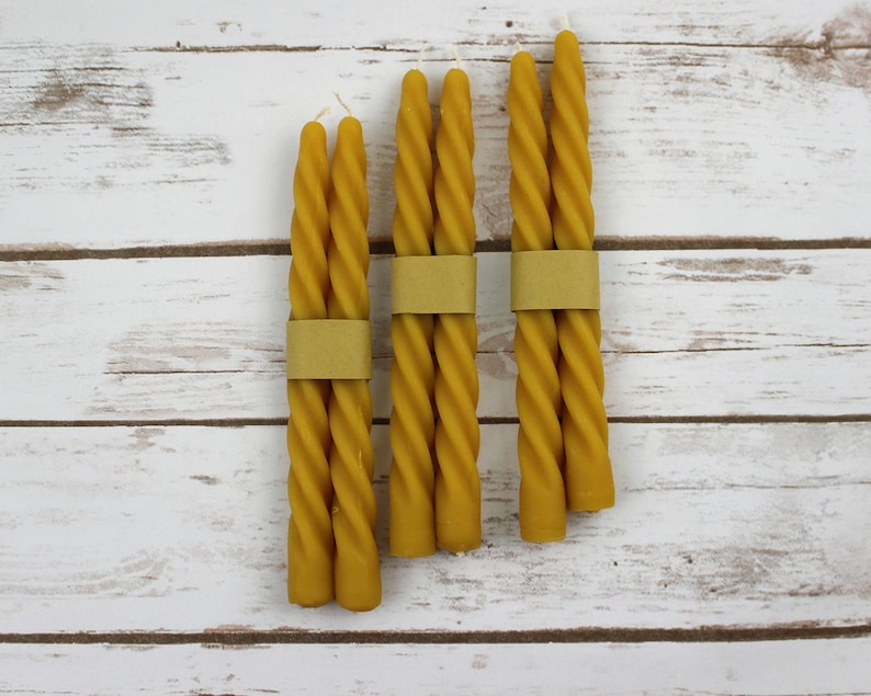 Beeswax Twisted Taper Candles, Two Slender Handcrafted 7.5 Long Natural Beeswax Candles, Handmade Pure Beeswax Natural Candle image 6