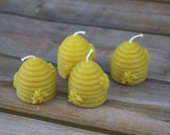 Beehive Bee Skep Beeswax Candles, Handcrafted Handmade Beehive and Honeybee Votive Candle, Natural Beeswax Housewarming Gift