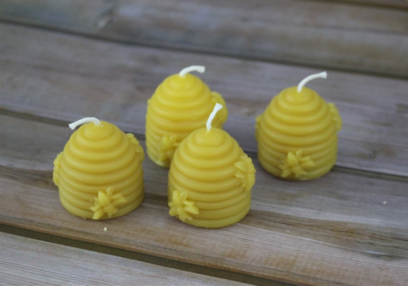 Beehive Bee Skep Beeswax Candles, Handcrafted Handmade Beehive and Honeybee Votive Candle, Natural Beeswax Housewarming Gift image 1