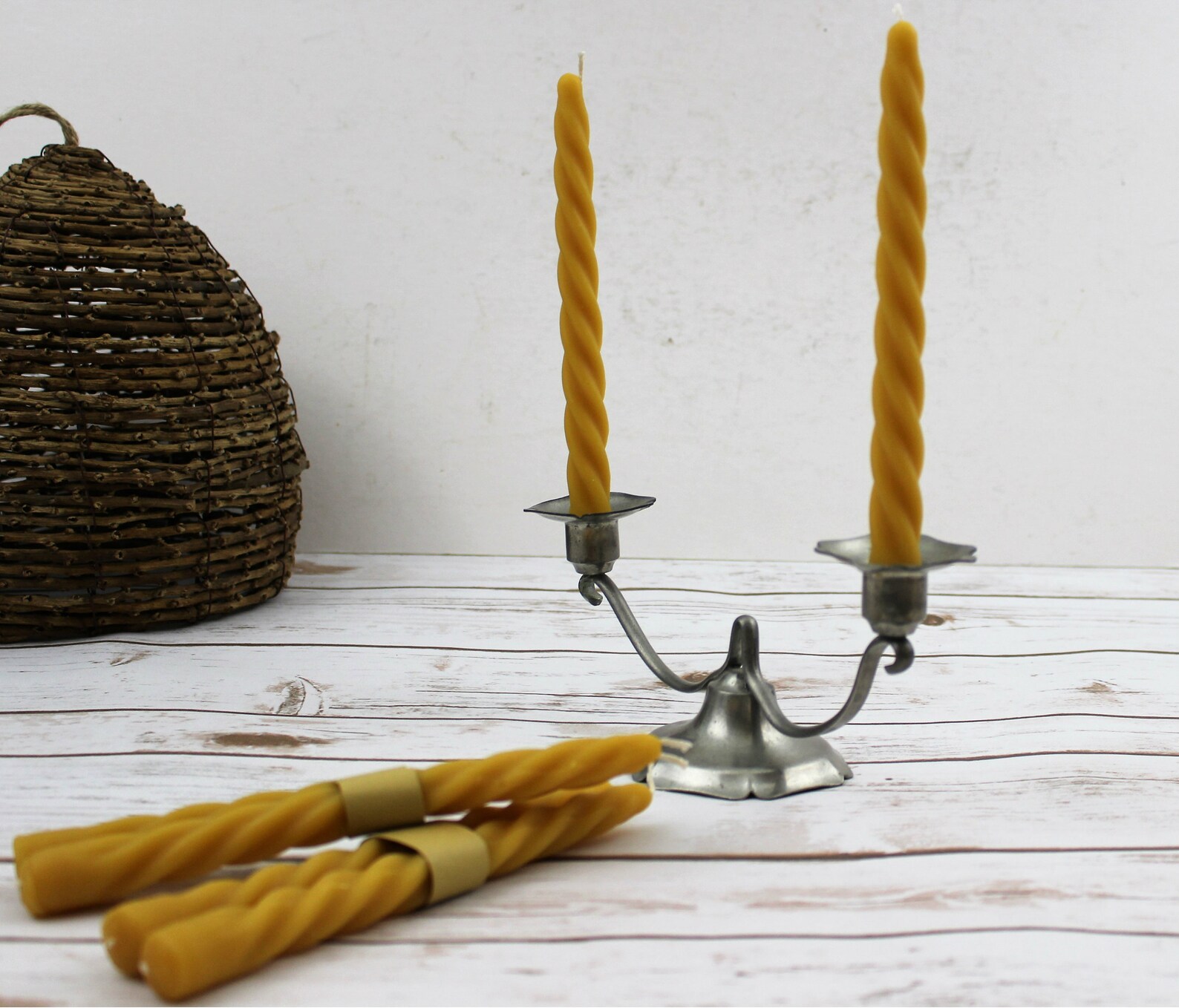 Beeswax Twisted Taper Candles Two Slender Handcrafted 7.5 Etsy