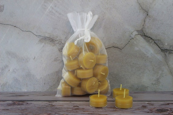 Candele tealight in cera d'api, set di 18 candele tealight in cera d'api  naturale fatte a mano in tazze trasparenti o ricariche -  Italia