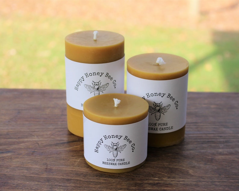 Beeswax Pillar Candle Set of 3 Natural Scented Pure Ohio Etsy