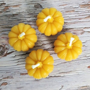 Pumpkin Beeswax Small Votive Candles, Handcrafted Handmade Natural Beeswax Set of 4 6 8 Autumn Fall Thanksgiving Centerpiece Candles image 4