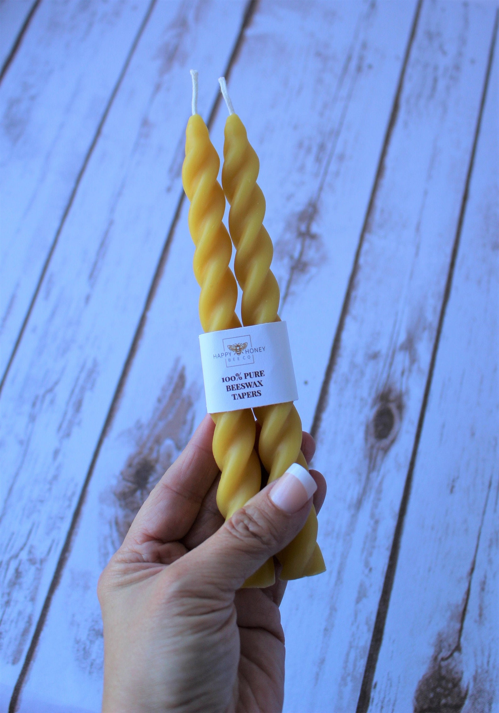 Twisted Taper Beeswax Candles, Set of 2 Handcrafted 7 Inches Long