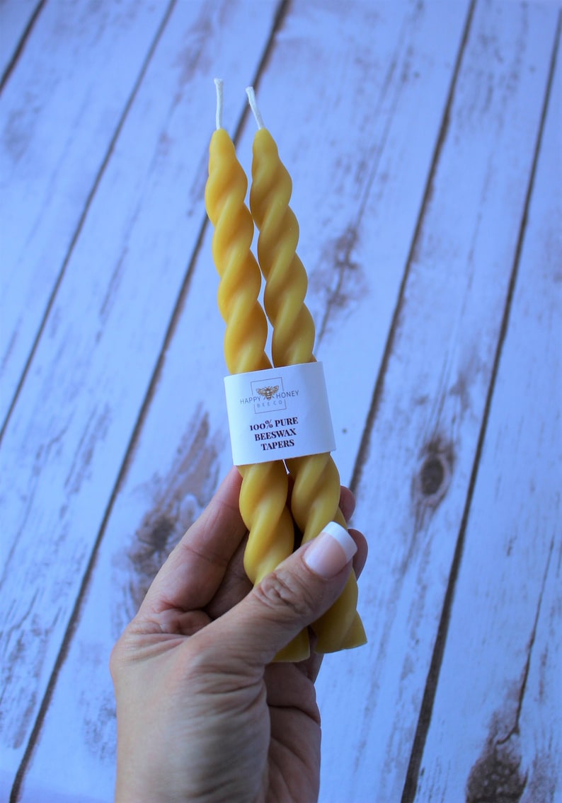 Twisted Taper Beeswax Candles, Set of 2 Handcrafted 7 Inches Long Natural Golden Yellow Beeswax Twisted Taper Decorative Candles image 7